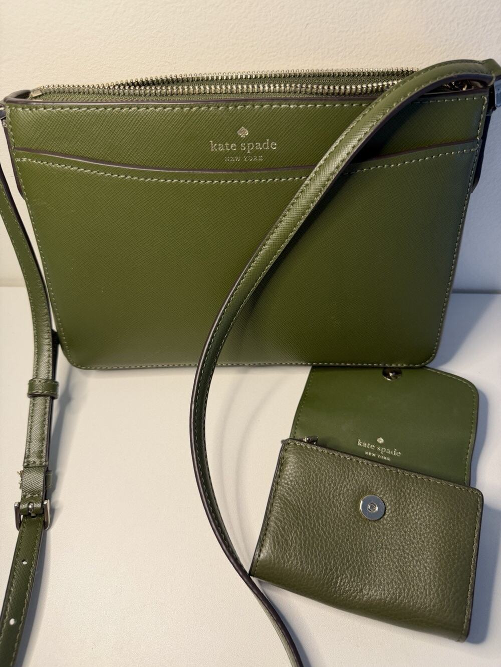Kate Spade Rory Crossbody Green Saffiano Leather Shoulder Bag & Bifold Wallet